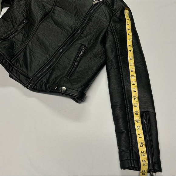 J2 Jou Jou Women Leather Moto Biker Jacket Sz XL Zip Cropped Vegan Black Grunge - Picture 12 of 13
